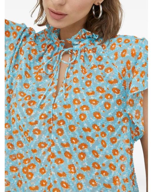 Haut Volanté À Fleurs Samsøe & Samsøe en coloris Blue