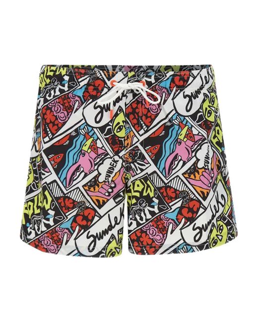 Sundek White Comic-Print Swim Shorts for men