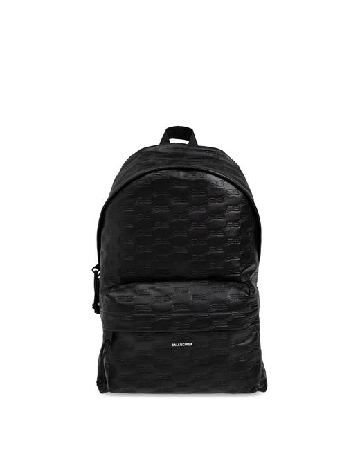 Balenciaga Black Bb Logo-Embossed Leather Backpack for men