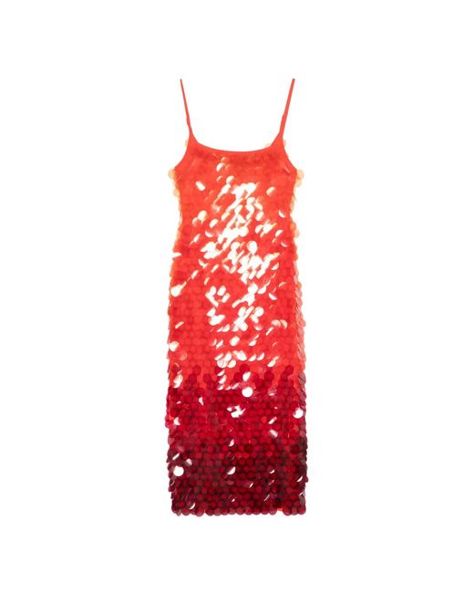 Leslie Amon Red Robe Mi-Longue Paloma À Sequins