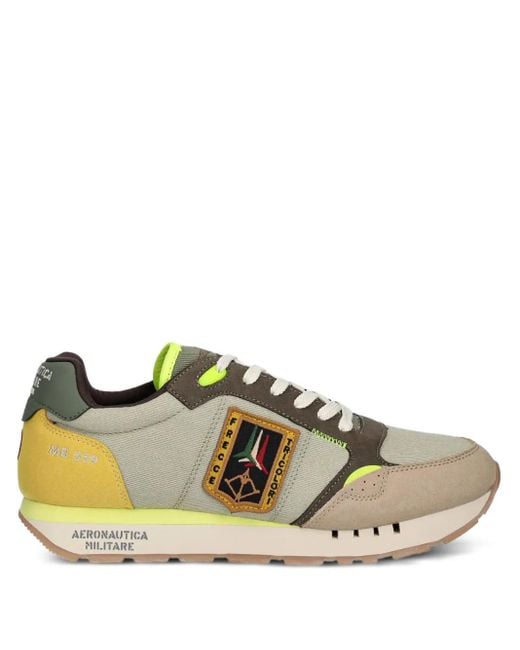 Aeronautica Militare Green Embroidered-Logo Retro Sneakers for men