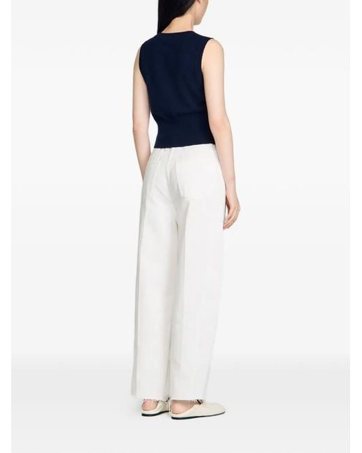 Sandro Blue Cropped Striped Wool-Cashmere Sweater