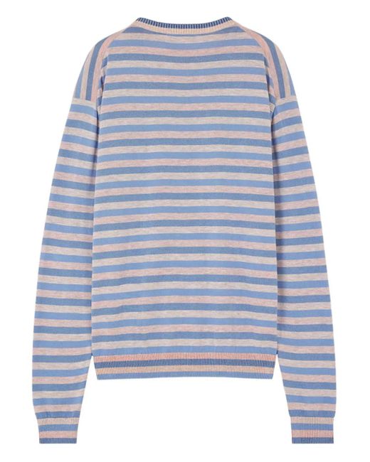 Maison Kitsuné Blue Striped Crew-Neck Sweater for men