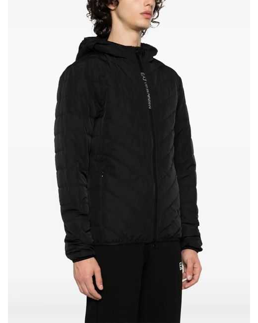 EA7 Black Hooded Quilted Jacket for men