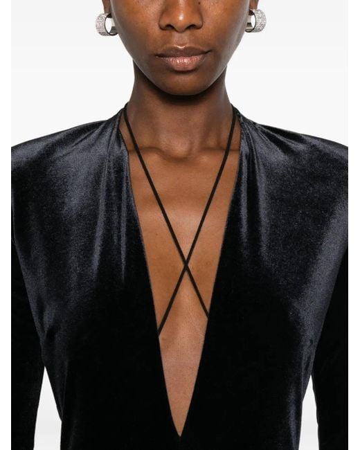 Amazuìn Fluwelen Maxi-Jurk Met Diepe Hals in het Black