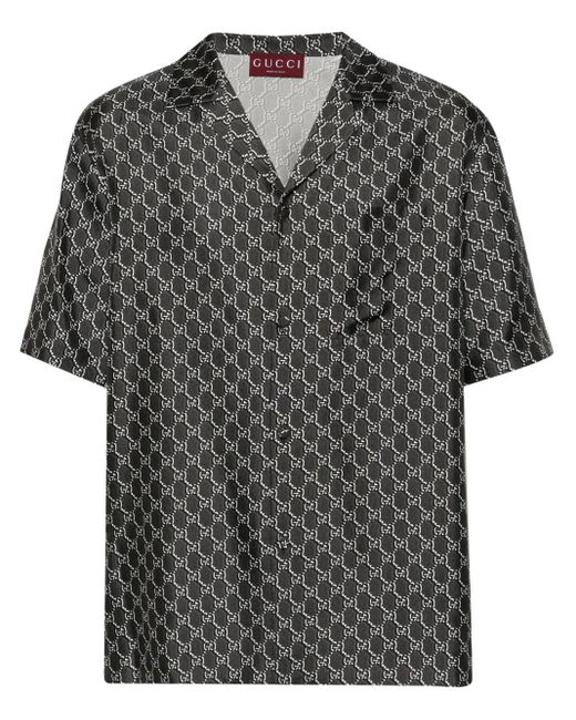 Gucci Black Gg-Print Silk Shirt for men