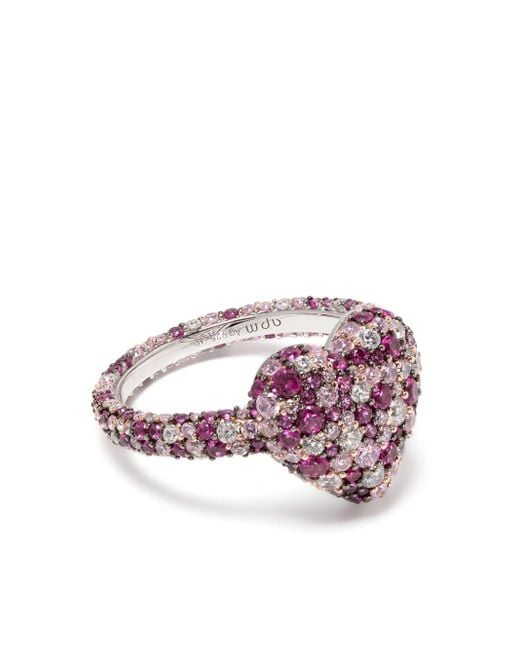 Apm Monaco Purple Heart-Motif Crystal-Embellished Ring