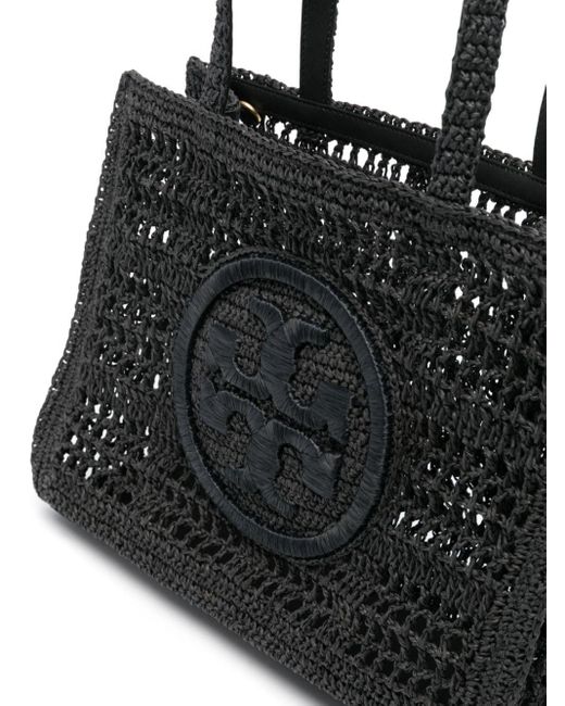 Tory Burch Black Small Crochet Design Ella Tote Bag