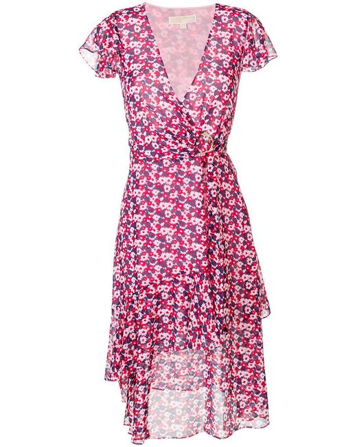 MICHAEL Michael Kors Pink Floral-print Wrap Midi Dress