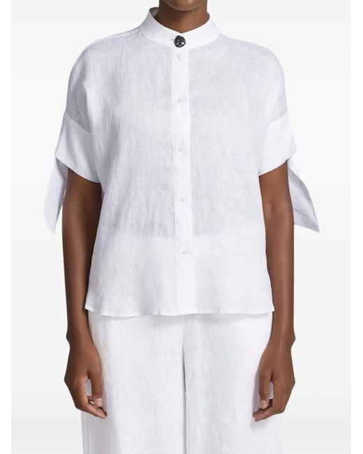 ARMANI EXCHANGE White Bow-Detail Short-Sleeve Shirt