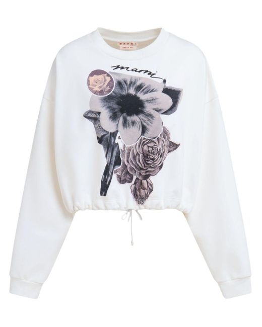 Marni White Floral-print Cotton Sweatshirt