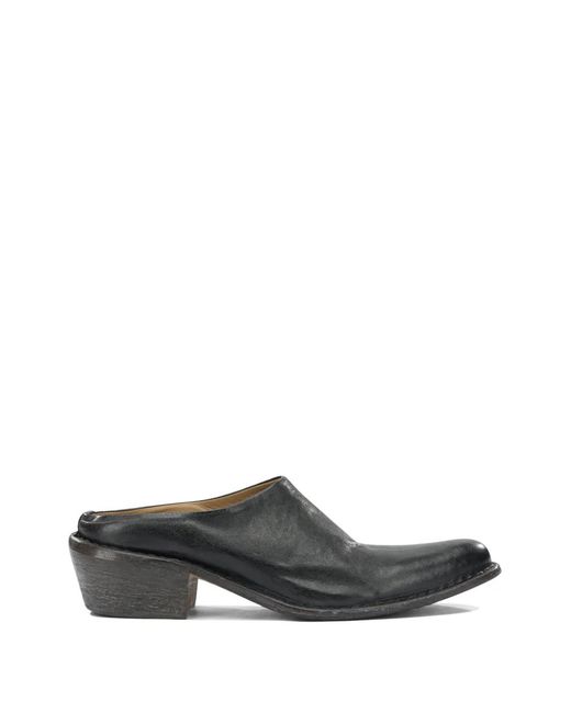 Moma Gray Leather Slip-On Mules