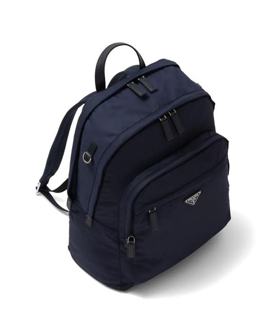 Prada Blue Re-Nylon Triangle Logo Backpack for men