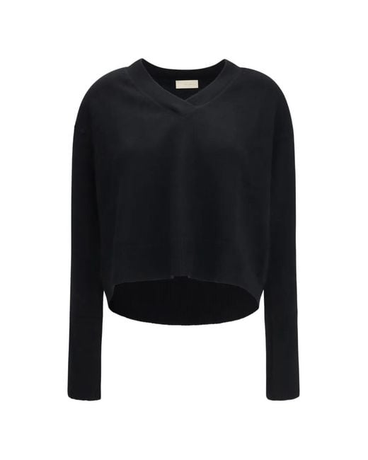 Verybusy Black V-Neck Split-Cuff Sweater