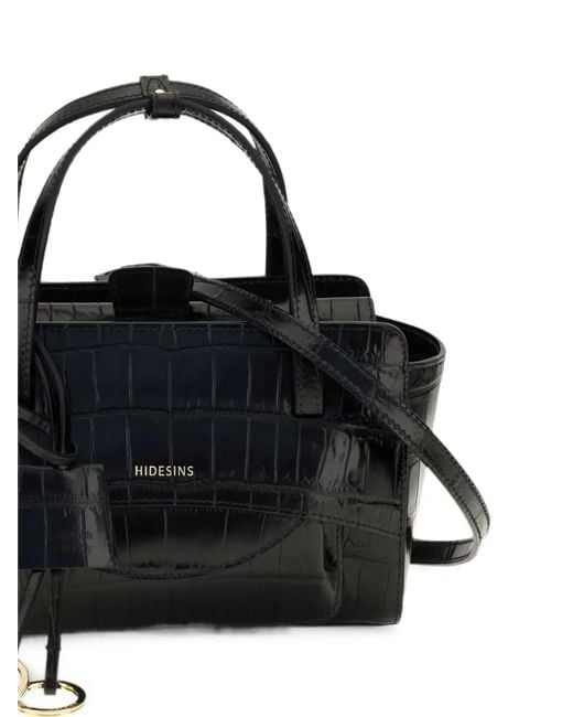 B Sides Black Croc-Effect Leather Shoulder Bag
