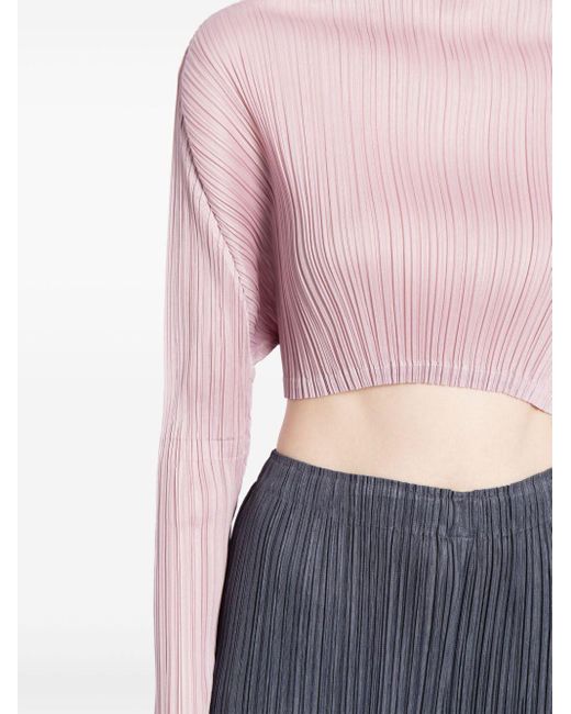 Long-sleeve plissé cropped top Pleats Please Issey Miyake en coloris Pink