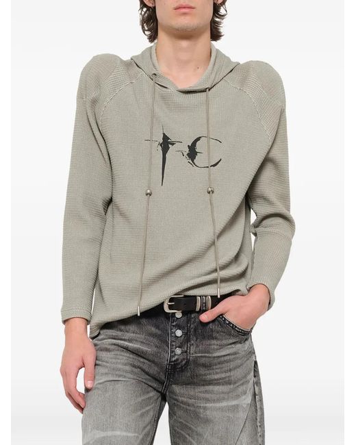 THUG CLUB Gray Bulk Shoulder Waffle-Knit Hoodie for men