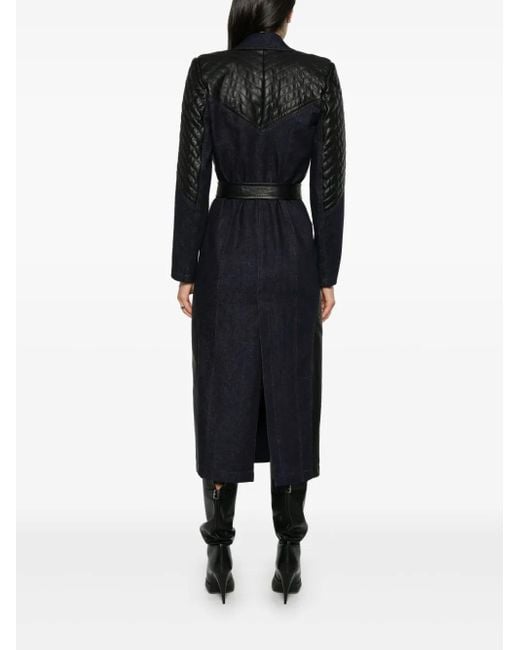 MITILIANE COUTURE Black Leather-Inserts Trench Cot