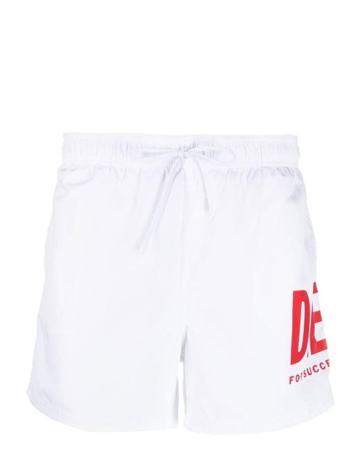 DIESEL White Logo-print Swim Shorts for men