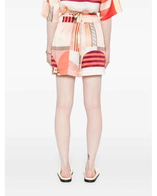 Bermudas de seda con estampado patchwork Fendi de color Pink