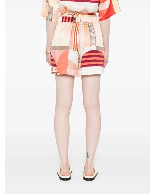 Fendi Patchwork Silk Shorts in het Multicolor