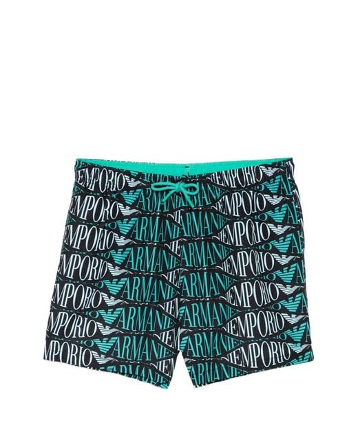Emporio Armani Green Logo-Print Drawstring Swim Shorts for men
