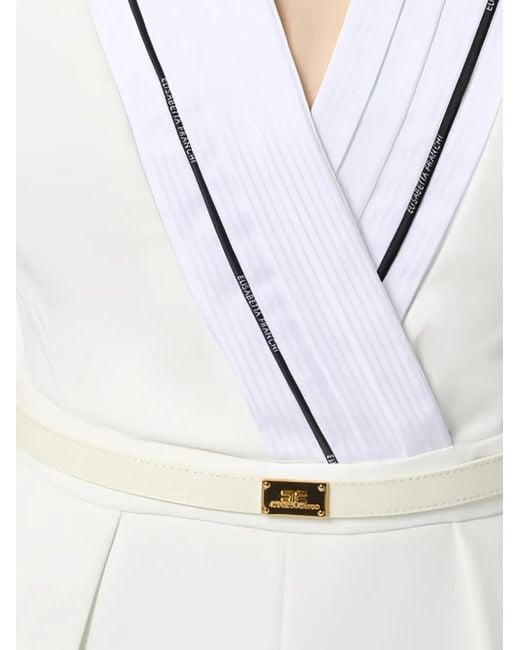 Elisabetta Franchi Geplooide Jumpsuit Met Logo Afwerking in het White