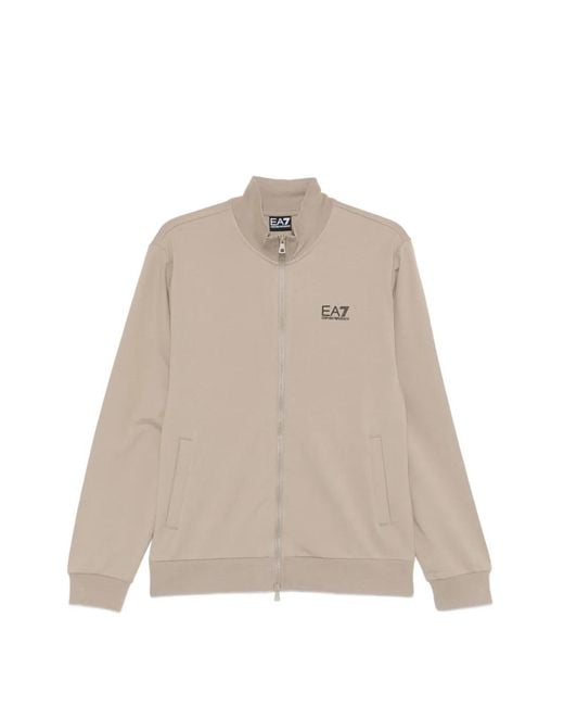 EA7 Sweater Met Rits En Kraag in het Natural voor heren