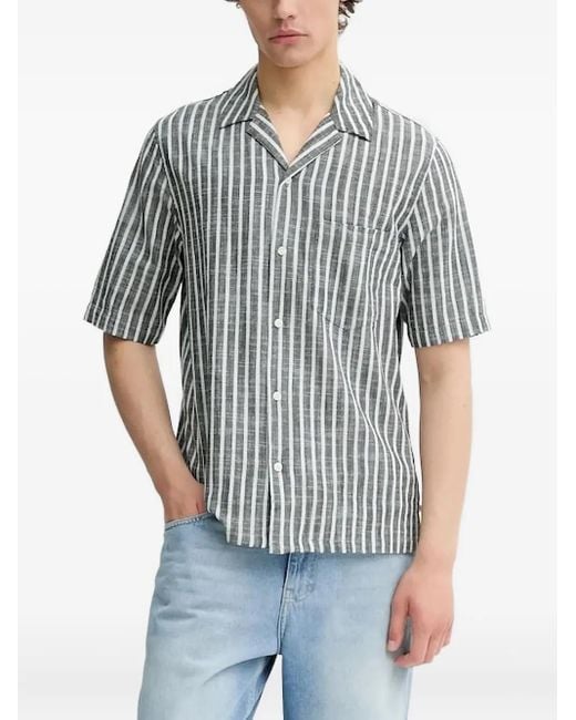 Samsøe & Samsøe Gray Striped Short-Sleeve Shirt for men