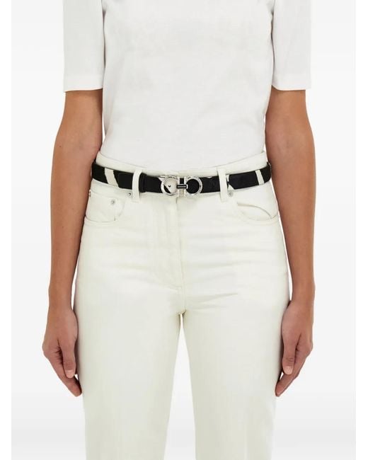 Ferragamo White Adjustable Gancini Belt