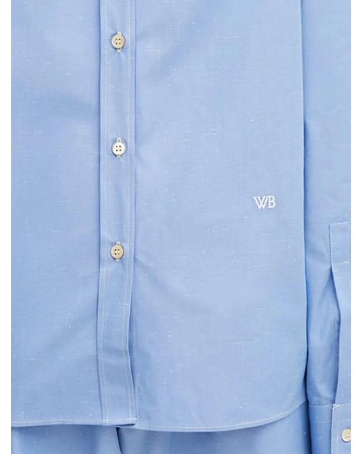 Wales Bonner Blue Logo-Embroidered Button-Down Shirt