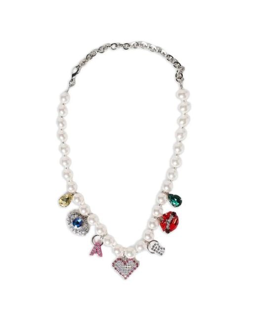 Alessandra Rich White Faux-Pearl Charm Necklace