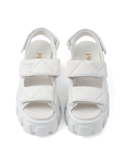 Prada White Triangle-logo Quilted Leather Sandals