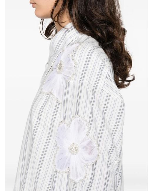 Sandro White Striped Floral Appliqué Shirt