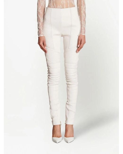 Balmain White Leather Skinny Trousers