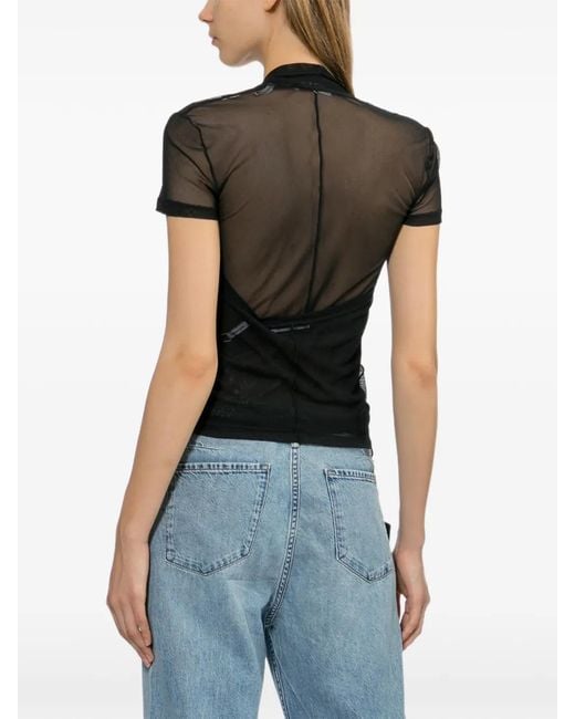 Helmut Lang Black See-Through Short-Sleeve Top