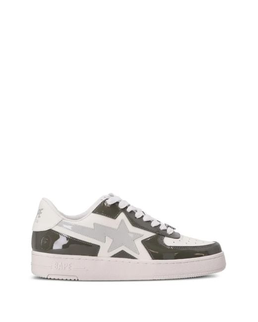 A Bathing Ape White Sta Logo-Patch Leather Sneakers for men