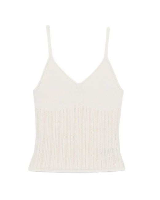Drykorn White Francyane Ribbed-Knit V-Neck Top