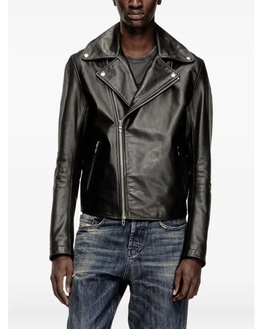 DIESEL Black L-Eo-Wrd Leather Jacket for men
