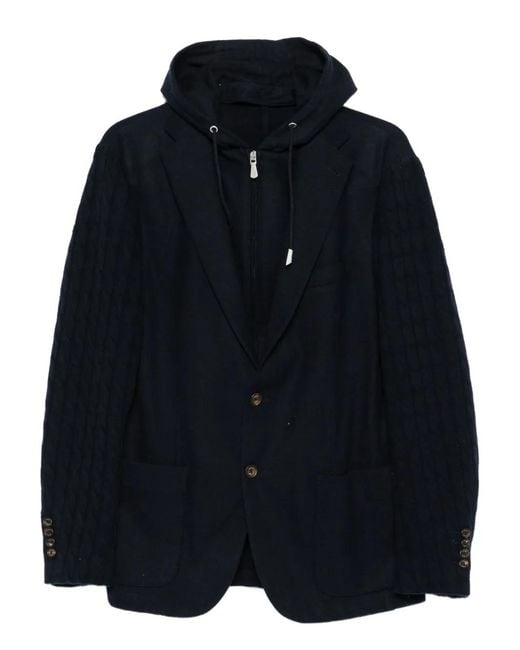 Blazer Monopetto Con Cappuccio di Eleventy in Blue da Uomo
