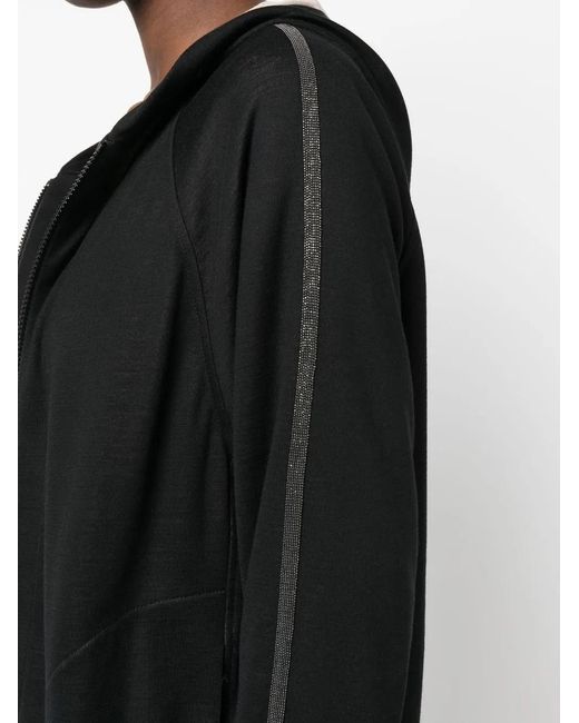 Brunello Cucinelli Black Bead-Detail Hooded Jacket