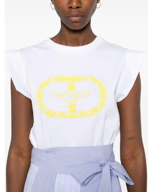 Twin Set White T-Shirt mit Logo-Stickerei