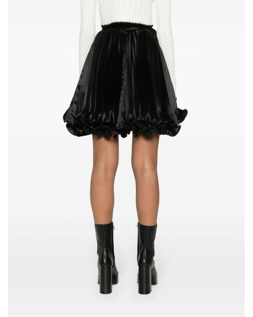 Balmain Black Pleated Satin Mini Skirt