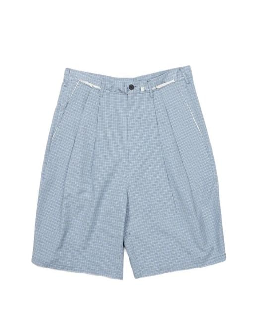 Camiel Fortgens Blue Checked Pleated Tailored Shorts