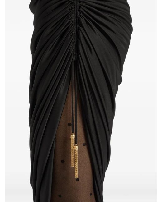 Balmain Black Flowing Jersey Midi Skirt With Slit