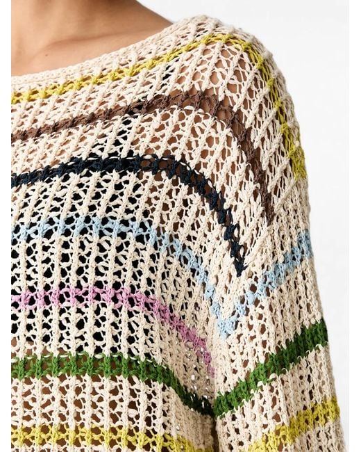 Miss Sixty Gray Striped Open-Knit Sweater