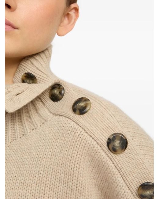 Yves Salomon Natural High-Neck Button-Detail Sweater