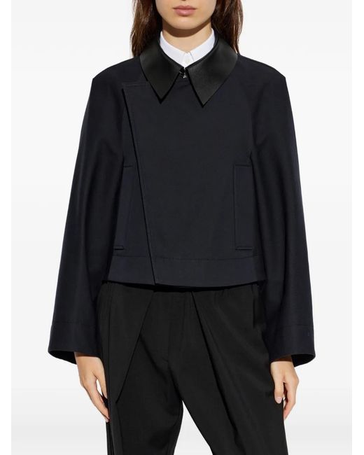 Givenchy Blue Leather-Collar Asymmetric Jacket