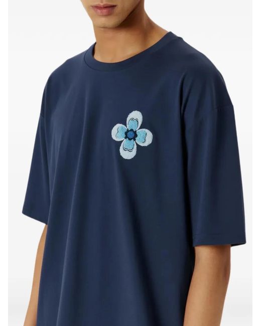Commas Blue Embroidered Cotton T-Shirt for men