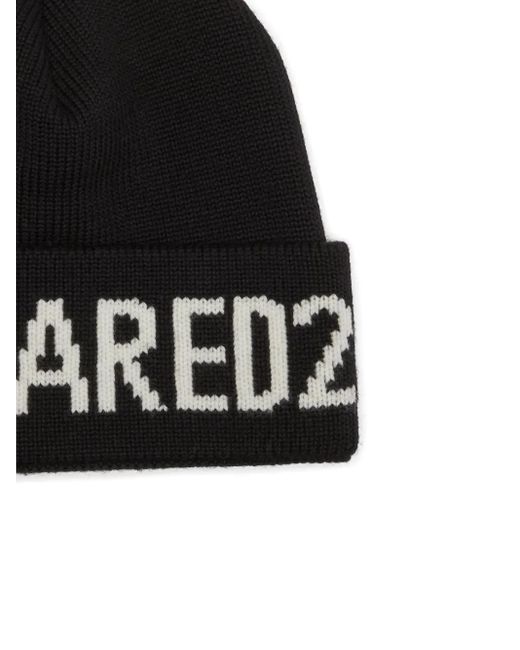 DSquared² Black Wool Knitted Hat for men